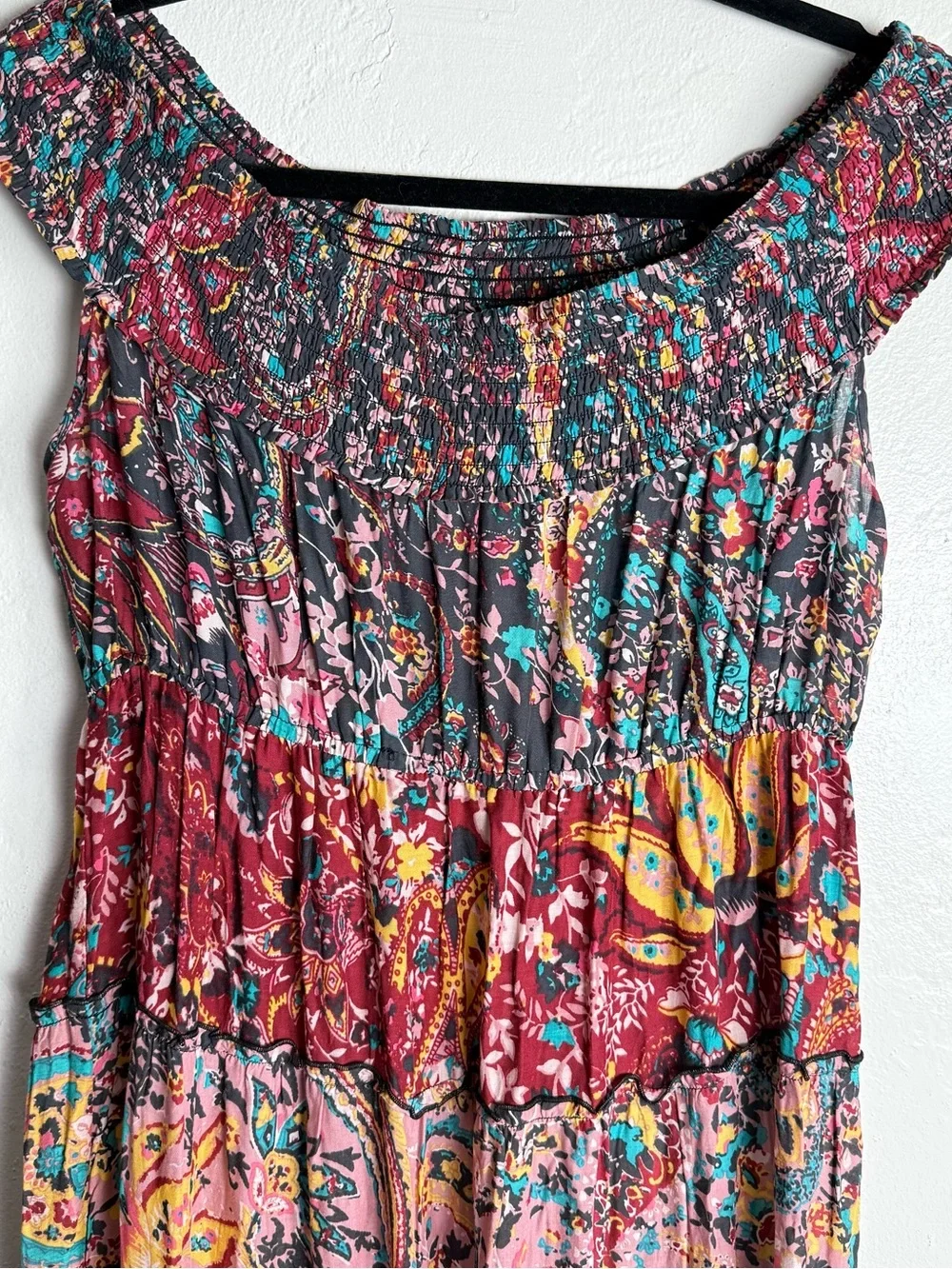 New Free People Off-Shoulder Tiered Maxi Dress in Multi Floral Size M